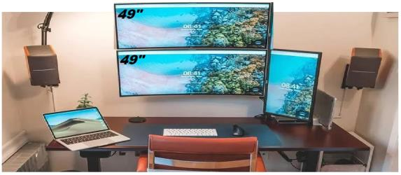 DUVAR TİP  43" 49"  Arası Samsung Dell Geniş Ekran Kavisli (Curved) Monitörler için Yatay 1x2 Ekran Masaüstü Montajlı Askı Aparatı