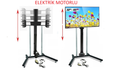 55" 65" 75" 85" XXL Seyyar Mobil Motorlu Tv Lift Asansör Uzaktan Kumandalı Montaj Braket Standı